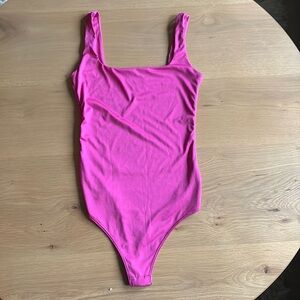 Live In The Moment Square Neckline Hot Pink Bodysuit